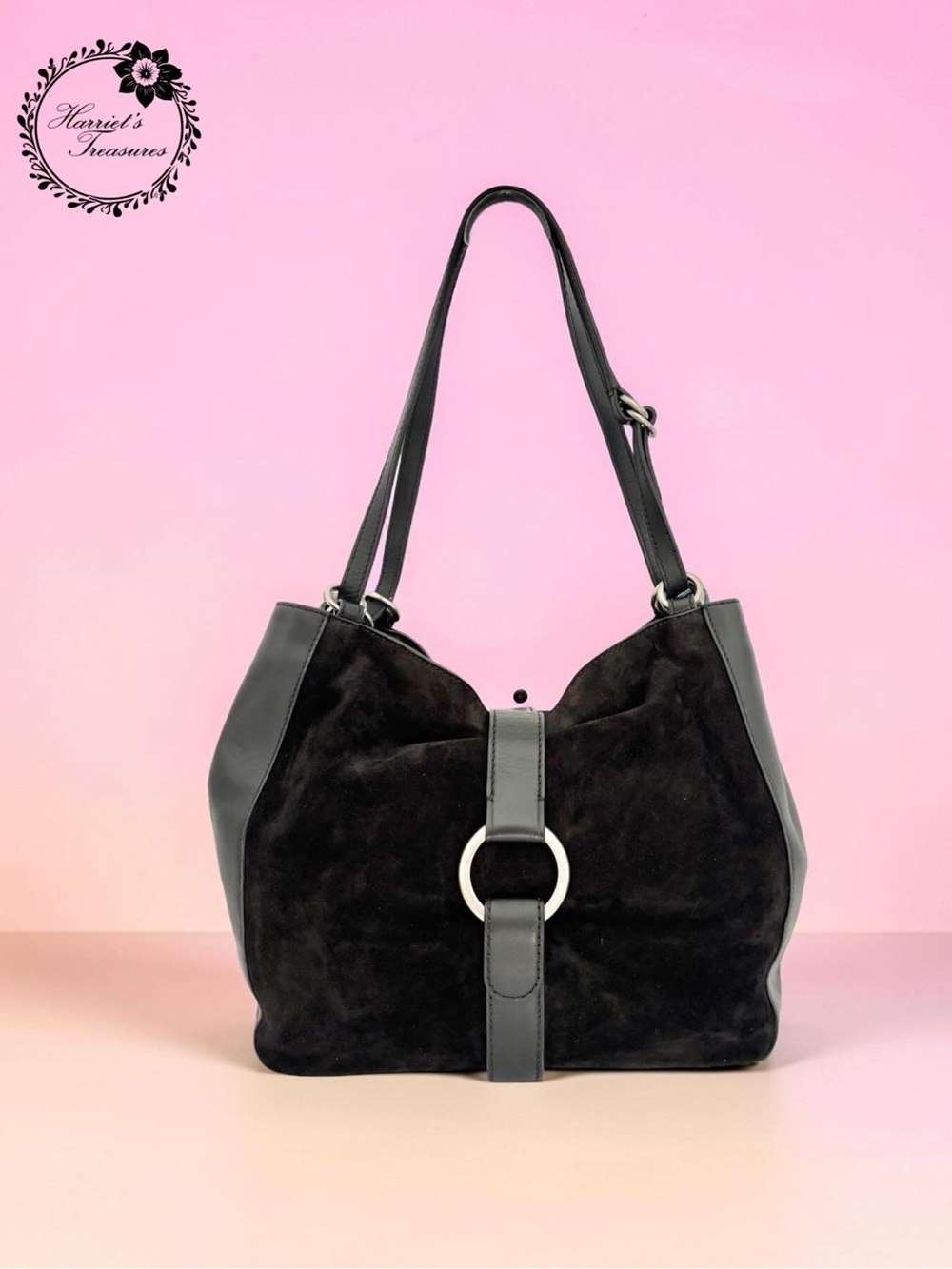 Michael Kors Black Suede Shoulder Bag with Ring Detail